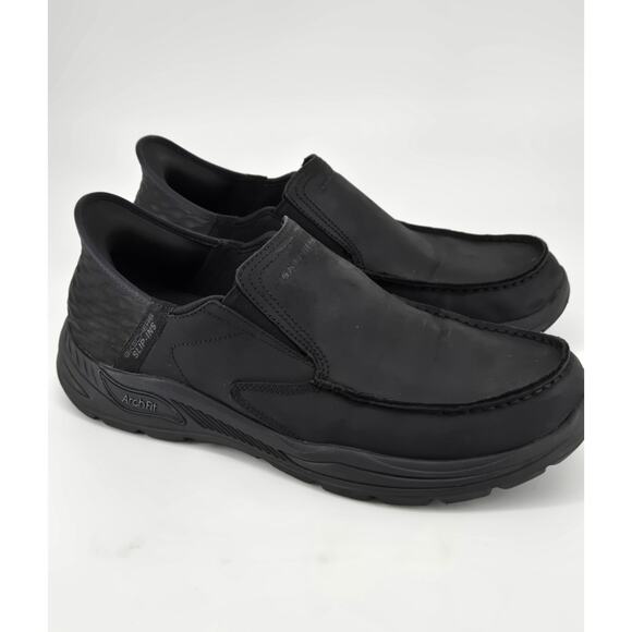 Skechers Motley Milo Slip On Relaxed Fit Arch Fit Black Sneakers Shoes Sz 12 - Picture 1 of 11